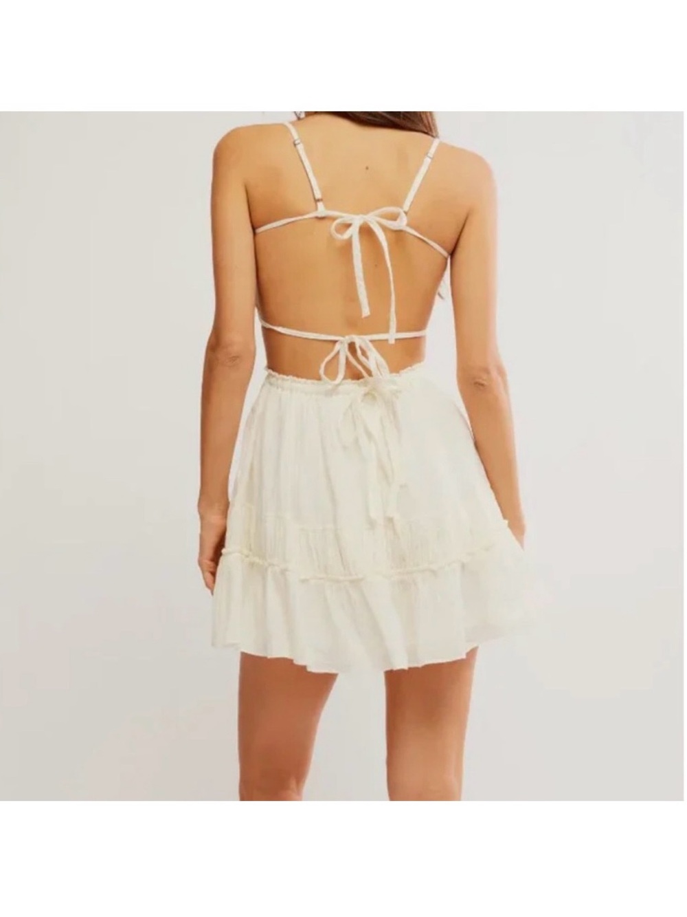 Free People Cream Mini Sundress with Spaghetti Straps - Picture 2 of 5